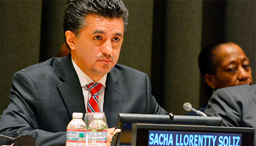 el embajador boliviano en la ONU, Sacha Llorenti Bolivia llama a la comunidad mundial a no darle la espalda al pueblo palestino